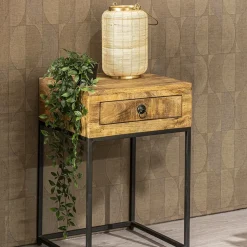 Bijzettafel met lade mangohout/metaal><noscript><img width=