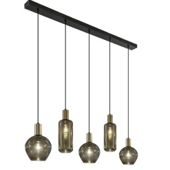 Chique 5-lichts hanglamp smoke glas met brons>Straluma Clearance
