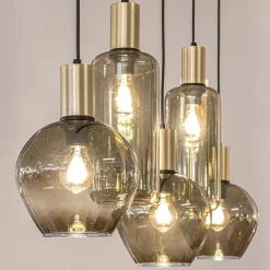 Chique 5-lichts hanglamp smoke glas met brons><noscript><img width=