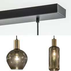 Chique 5-lichts hanglamp smoke glas met brons><noscript><img width=