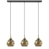 Chique 3-lichts hanglamp zwart/goud met amber glas>Straluma Outlet