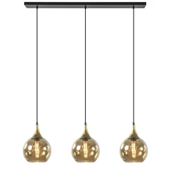 Chique 3-lichts hanglamp zwart/goud met amber glas>Straluma Outlet