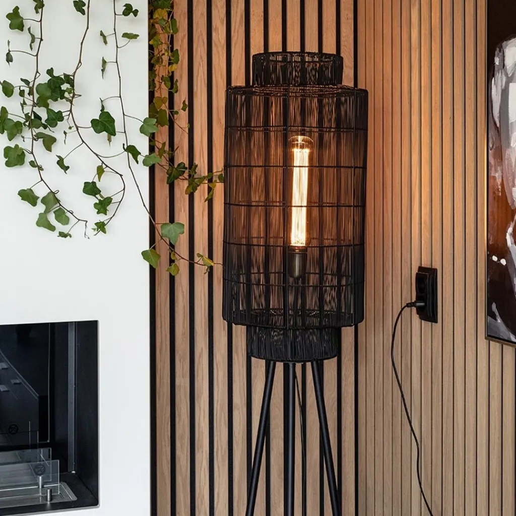 Driepoot vloerlamp Gruaro zwart met brons>Straluma Discount