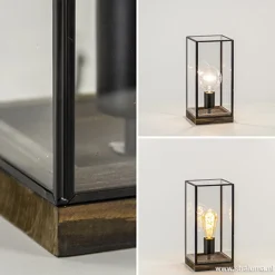 Glazen tafellamp Askjer hout met zwart><noscript><img width=