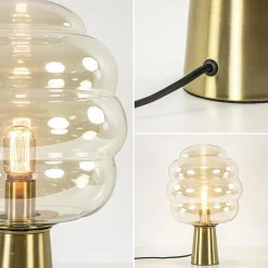 Gouden tafellamp Misty met amber glazen kap L&L><noscript><img width=