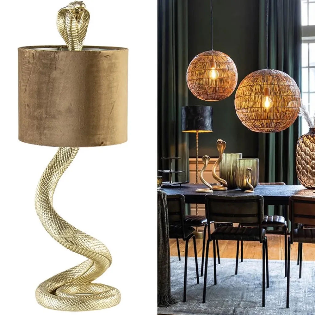 Gouden tafellamp Snake met velours kap>Straluma Cheap