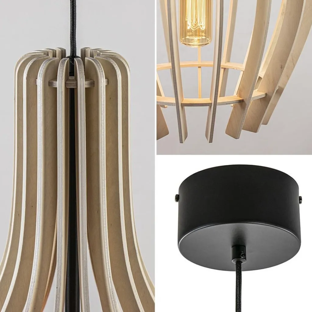 Grote hanglamp blank houten kap met zwart>Straluma Cheap