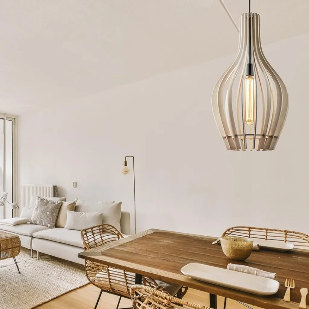 Grote hanglamp blank houten kap met zwart>Straluma Cheap