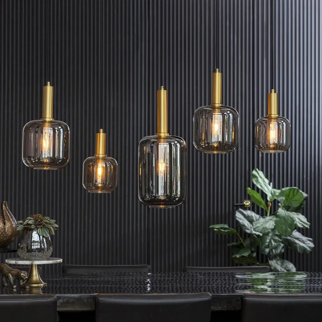 Grote hanglamp Lekar 5-lichts antiek brons met smoke glas>Straluma Discount