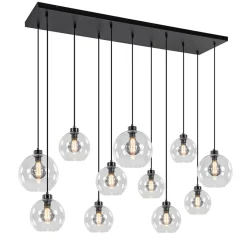 Grote hanglamp zwart 11- lichts multipendel helder glas>Straluma Fashion