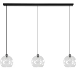 Grote 3-lichts hanglamp met helder glas en zwarte balk>Straluma Store