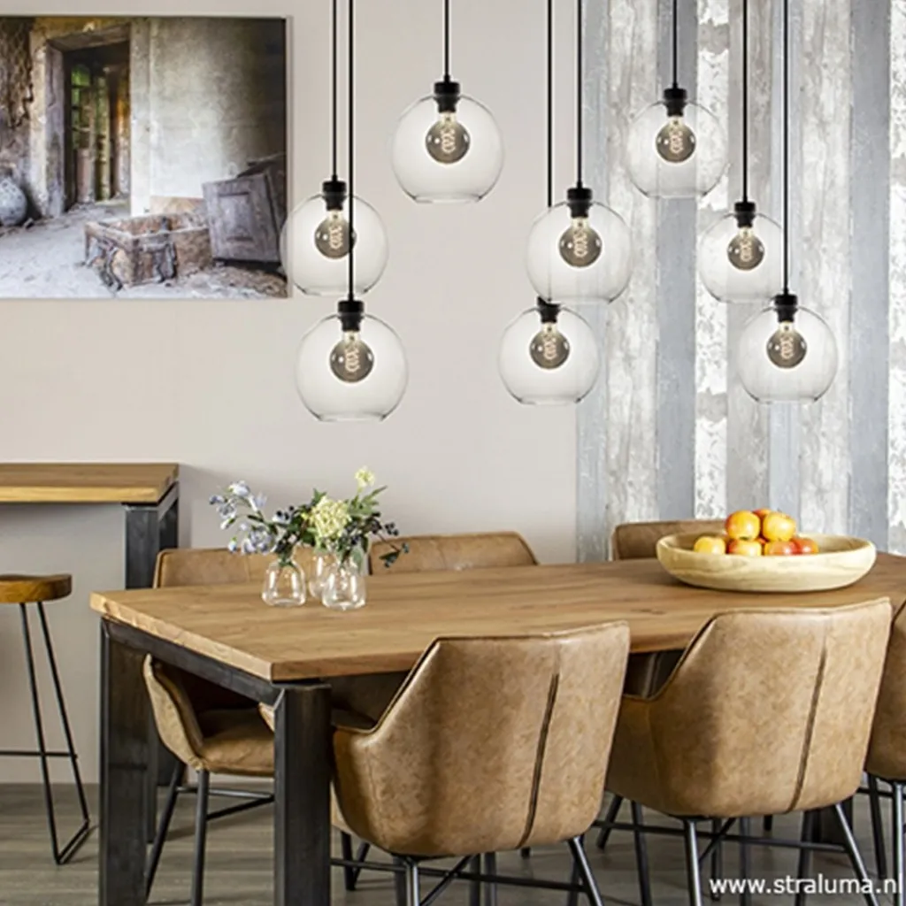 Grote 8-lichts multipendel/ hanglamp met helder glas>Straluma Shop