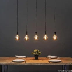 Hanglamp balk 110cm + 5x pendel zwart><noscript><img width=