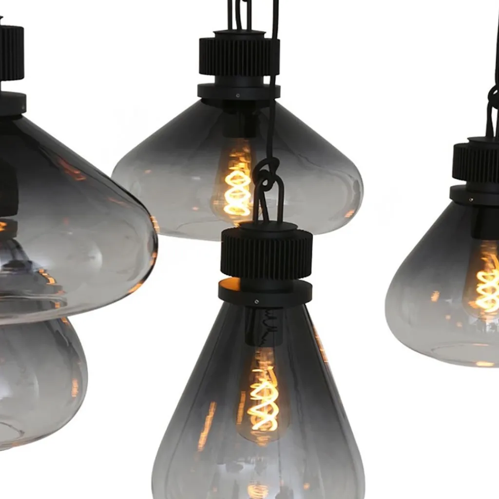 Hanglamp Flere 6L zwart smoke/clear glas>Straluma Fashion