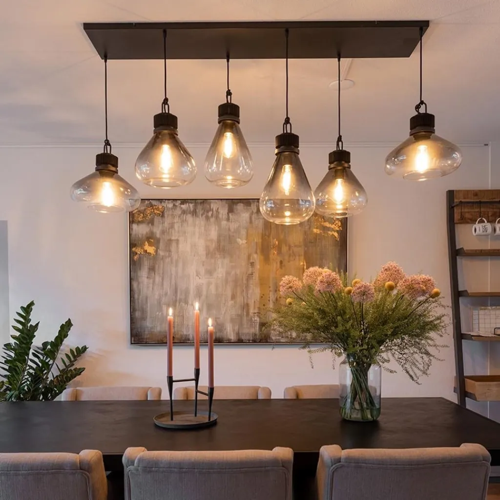 Hanglamp Flere 6L zwart smoke/clear glas>Straluma Fashion