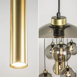 Hanglamp Globe 8L 6x glas/2xbuis goud><noscript><img width=