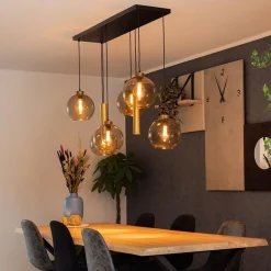 Hanglamp Globe 8L 6x glas/2xbuis goud><noscript><img width=