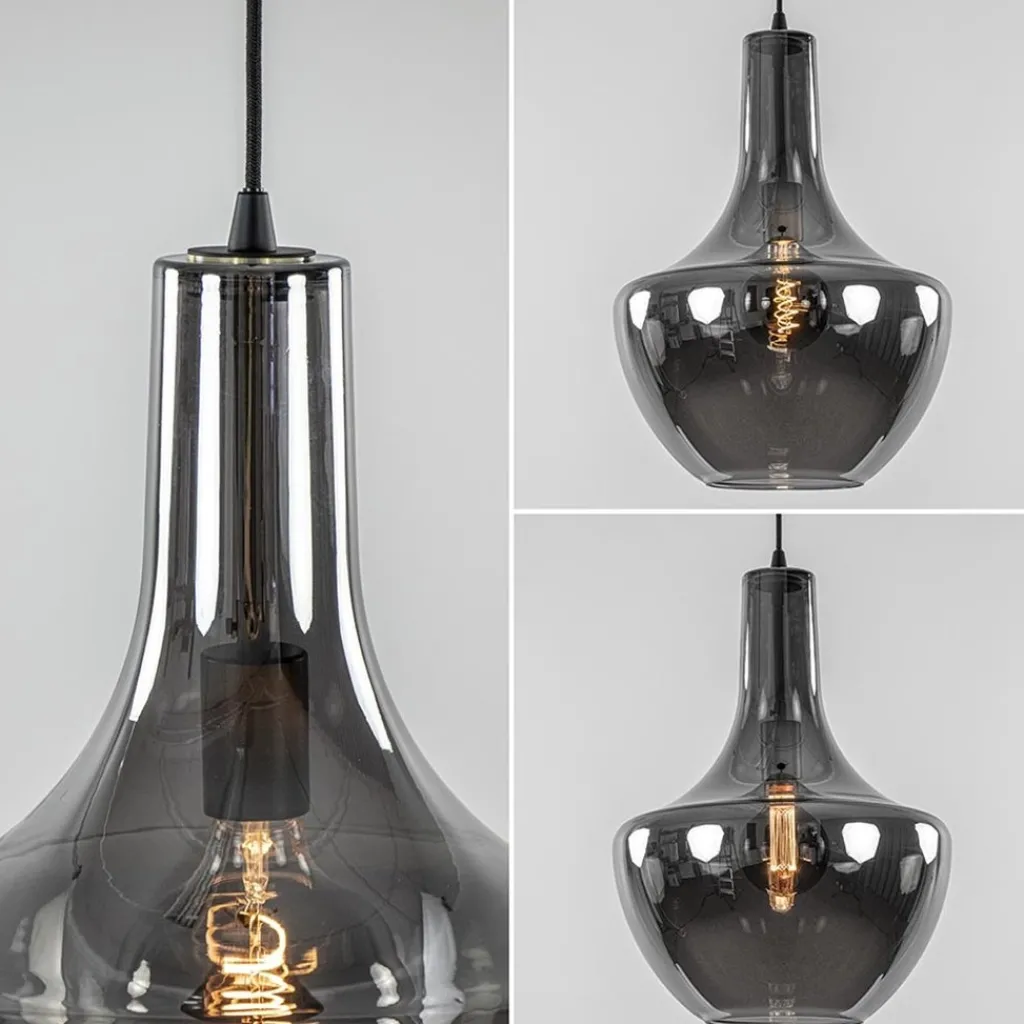 Hanglamp zwart met smoke glazen kap>Straluma Cheap