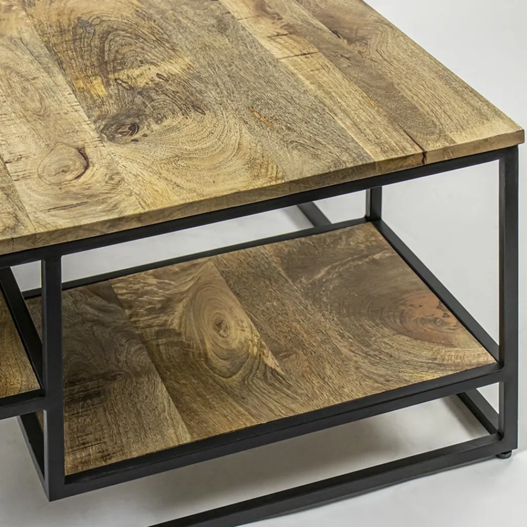 Hoektafel mangohout met zwart frame 70x70x40 cm>Straluma Cheap