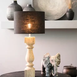 Houten lampvoet Cumani met bronzen fitting><noscript><img width=