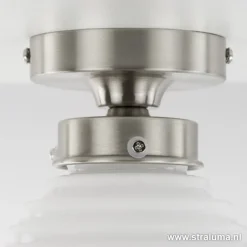 Kleine plafonnière staal met wit glas><noscript><img width=