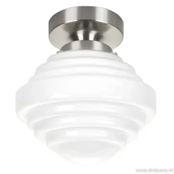 Kleine plafonnière staal met wit glas><noscript><img width=