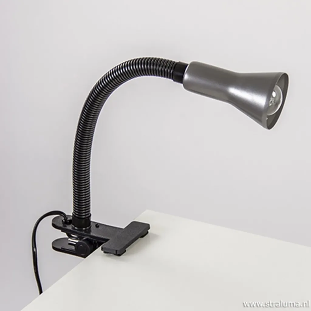 Klemplamp bureau/tafel zwart zilvergrijs>Straluma New