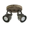 Landelijke 2-lichts opbouwspot gun metal met hout>Straluma Store