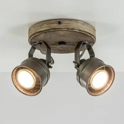Landelijke 2-lichts opbouwspot gun metal met hout>Straluma Store