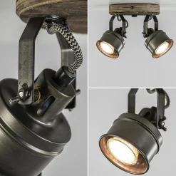 Landelijke 2-lichts opbouwspot gun metal met hout><noscript><img width=