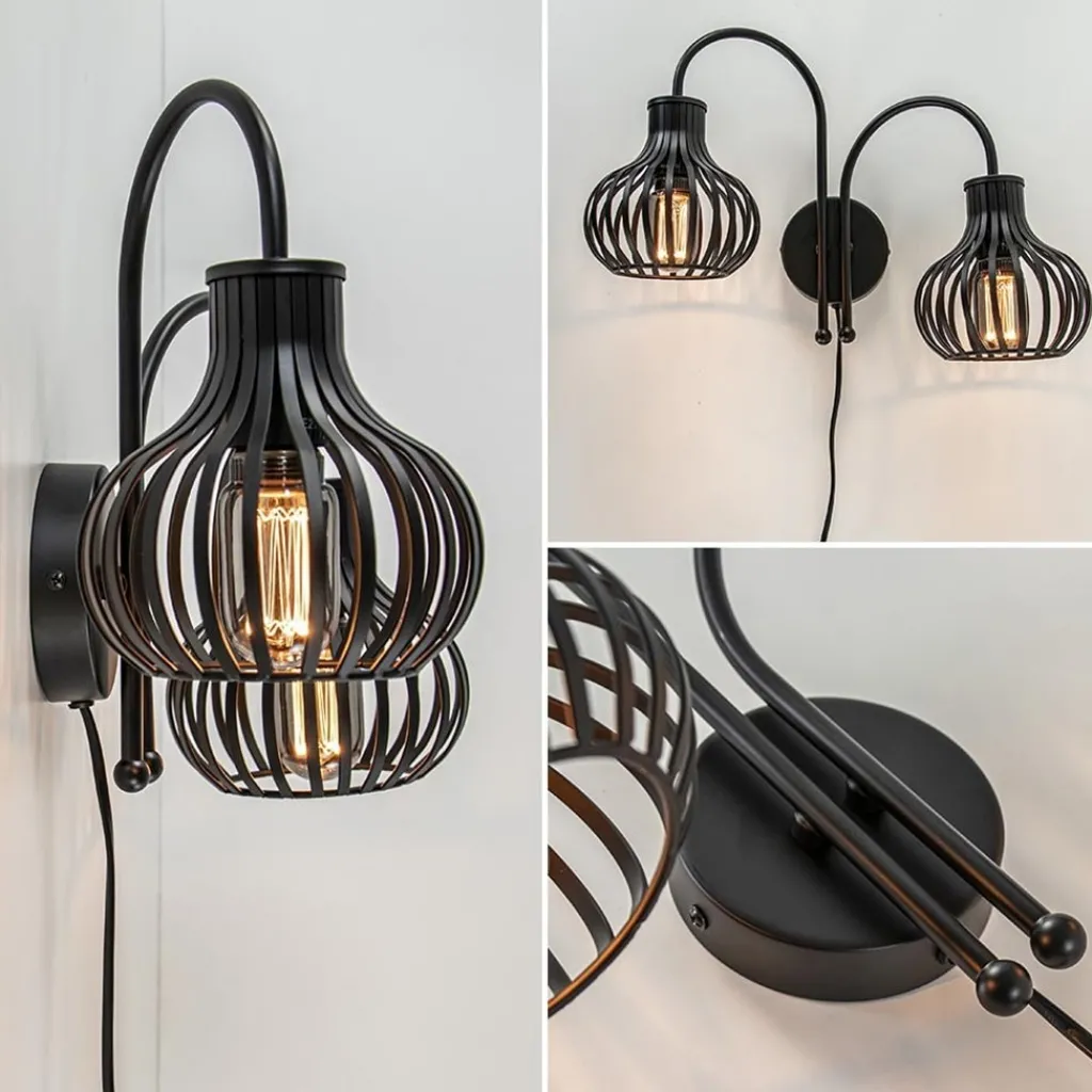 2-Lichts draad wandlamp mat zwart>Straluma Discount