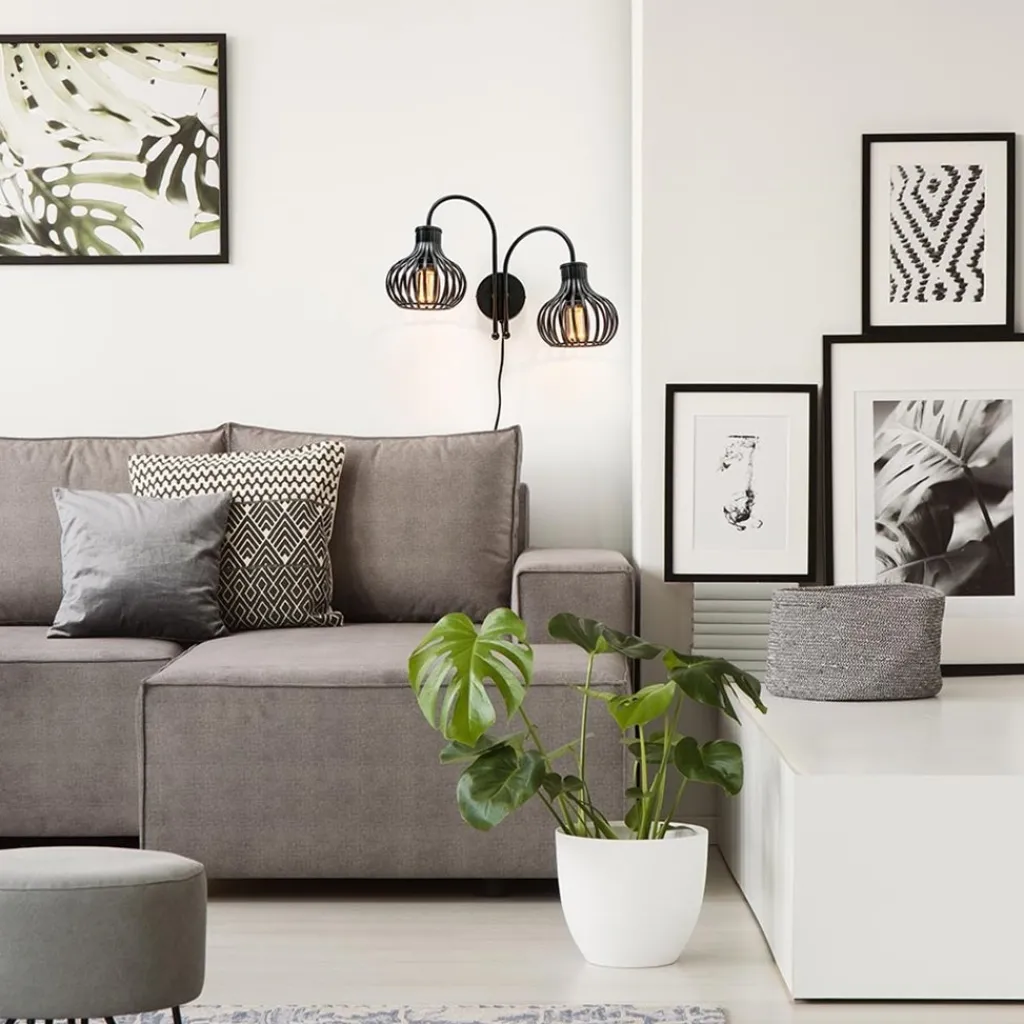 2-Lichts draad wandlamp mat zwart>Straluma Discount