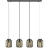 4-Lichts eettafelhanglamp mat zwart met ruw hout>Straluma Clearance