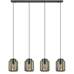4-Lichts eettafelhanglamp mat zwart met ruw hout>Straluma Clearance