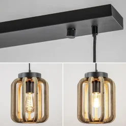 4-Lichts eettafelhanglamp mat zwart met ruw hout><noscript><img width=