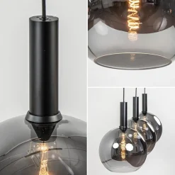 3-Lichts eettafelhanglamp mat zwart met smoke glas 30 cm><noscript><img width=
