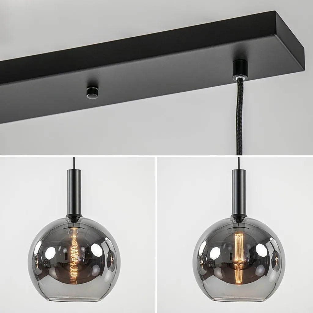 3-Lichts eettafelhanglamp mat zwart met smoke glas 30 cm>Straluma Discount