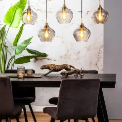 5-Lichts eettafelhanglamp Rakel antiek brass met smoke glas><noscript><img width=