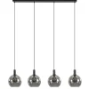 4-lichts eettafelhanglamp zwart met smoke glazen bollen>Straluma Store
