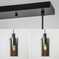 3-Lichts eettafelhanglamp zwart met cilinder smoke glas><noscript><img width=
