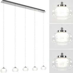 5-Lichts hanglamp chroom met helder glas en dimbaar LED><noscript><img width=