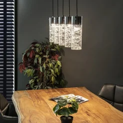5-Lichts hanglamp cilinder helder glas met zwart><noscript><img width=