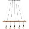5-Lichts hanglamp houten balk met zwarte pendels>Straluma Discount