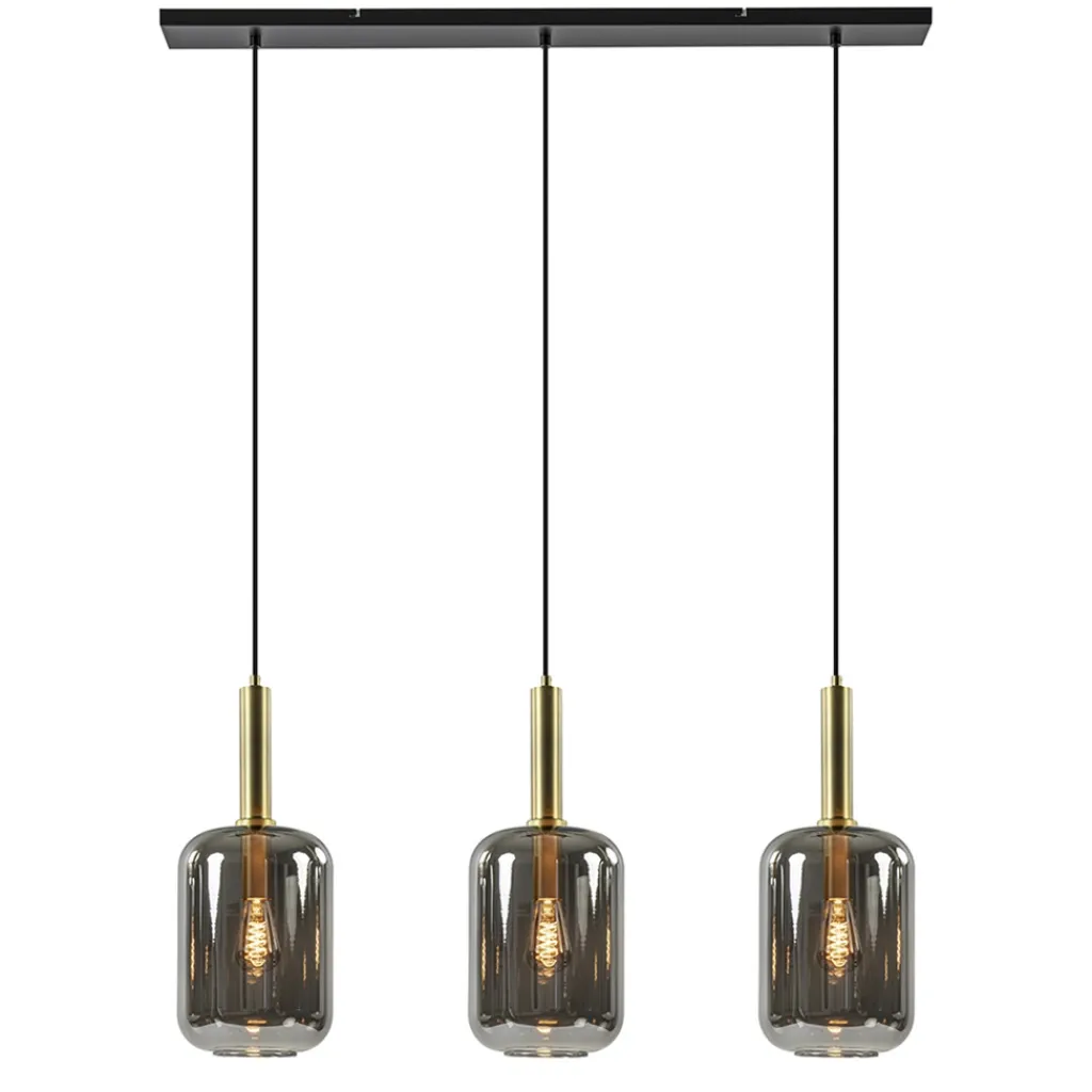 3-Lichts hanglamp Lekar antiek brons met smoke glas>Straluma Cheap