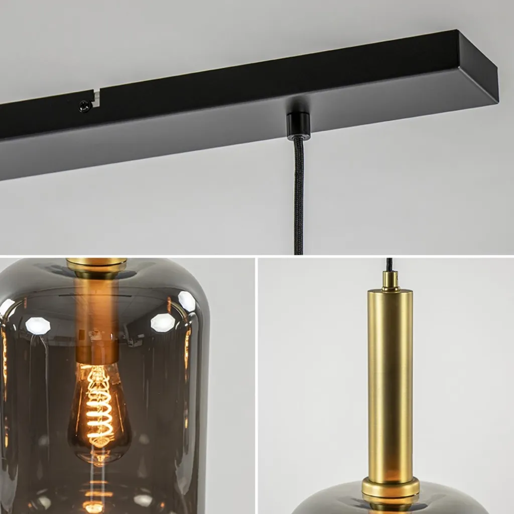 3-Lichts hanglamp Lekar antiek brons met smoke glas>Straluma Cheap