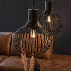 2-Lichts hanglamp met mat zwarte draad kappen><noscript><img width=