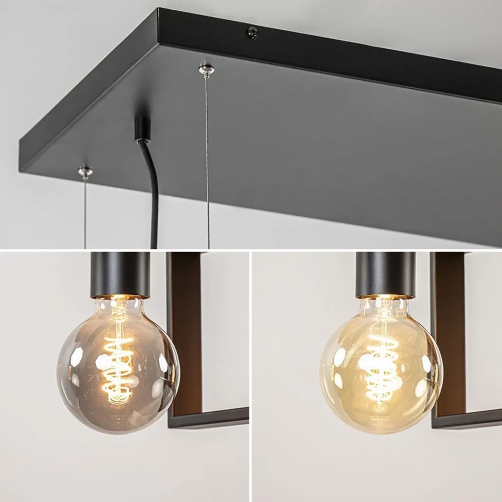 4-Lichts hanglamp zwart met zwarte houten planken>Straluma Cheap