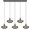 5-Lichts hanglamp zwart met naturel houten kappen>Straluma Clearance