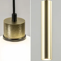 5-Lichts hanglamp zwart-goud met opaal glas><noscript><img width=