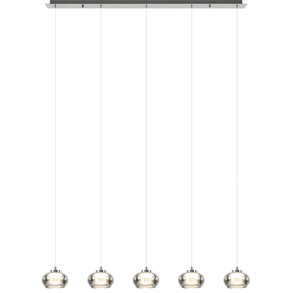 5-Lichts LED eettafelhanglamp smoke glas dimbaar>Straluma New